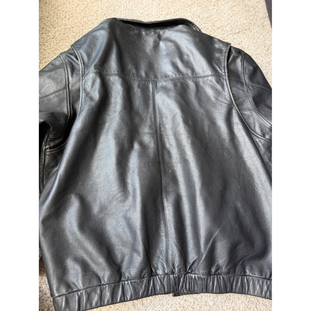 St. John Bay Leather Jacket men XLT Black Bomber Lined Collared - Picture 2 of 13